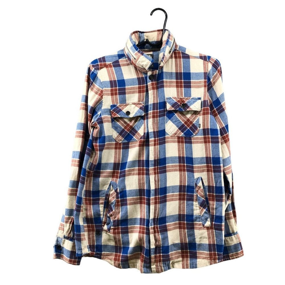 Element‎ Hooded Flannel Shirt Jacket Mens S Zip Blue Beoge Plaid Shacket Chore